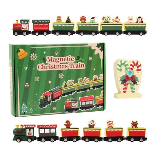 Tren Navideño: Decoración Navideña De Madera, Juego De Juguetes Educativos, Ferroviario Festivo | Juguete De Actividad De Aprendizaje Para Niños Y Niñas | Decoración De Exhibición De Temporada