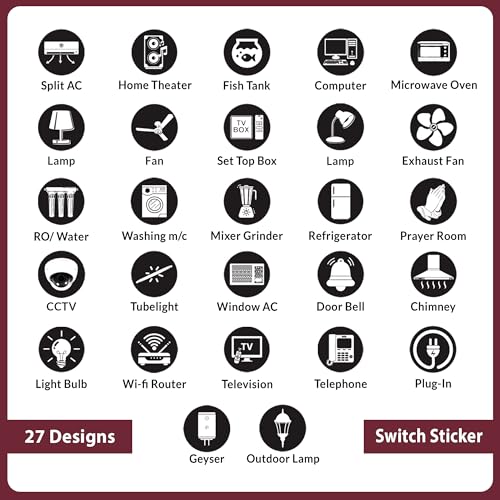 Image of Trueflair Stickers for Switch Board for Home Wall Switches, Contain All Common Switch Stickers (Black and White - 2)