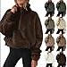 Womens Half Zip Fuzzy Fleece Pullover Stand Collar Sherpa Sweatshirt Fall Fashion Warm Long Sleeve Tunic Sweaters (Coffee,Large)