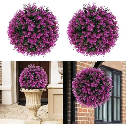 Coregreen Artificial Plant Topiary Balls, 2 PCS 11Inch(28cm) UV Protected 6 Layers Faux Boxwood Balls for Outdoor Patio Garden Balcony Backyard and Indoor Home Wedding Decor Cover
