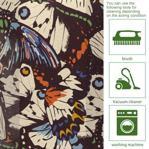 Alfombra de cocina lavable con estampado textil de mariposas para pasillos 5