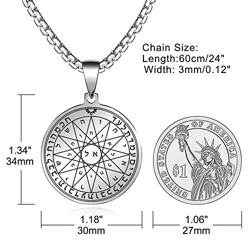 FLYUN Key of Solomon Pentacle of Jupiter Saturn Talisman Pendant Men Women Seal Solomon Necklace Stainless Steel Amulet jewelry (4th Pentacle of Mercury)