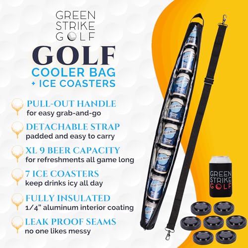Super Large Golf Beer Sleeve for Golf Bag with 7 Reusable Cold Packs, XL-Size: 9 Cans Golf Cooler Bag, Great Golf Gift - Image 2