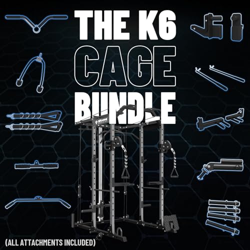 ER KANG Power Cage, 1500LBS Power Rack Cage with Cable Crossover System, Multi-Function Workout Weight Cage with J-Hooks, Band Pegs, Battle Rope Ring Home Gym(Silver Power Cage Only)