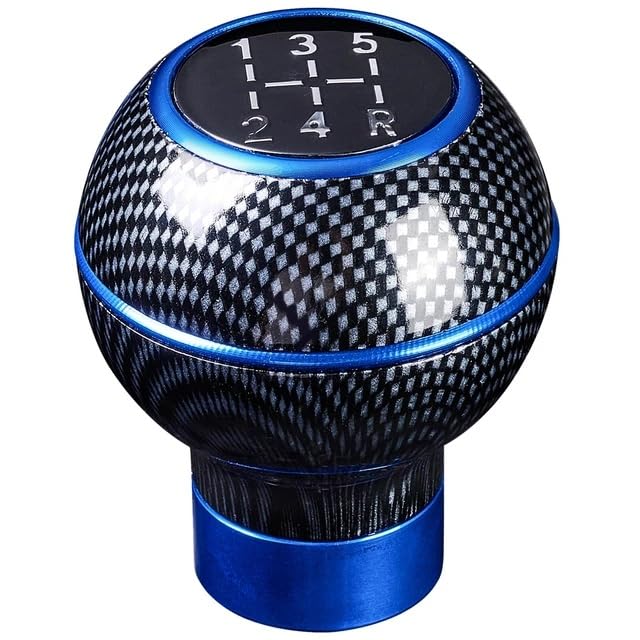 Image of AutoBizarre 5 Speed Polished Aluminum Base Metal Ring Carbon Fiber Gear Knob Gear Shifter Handle Knob for All Manual Transmission Cars (Blue)