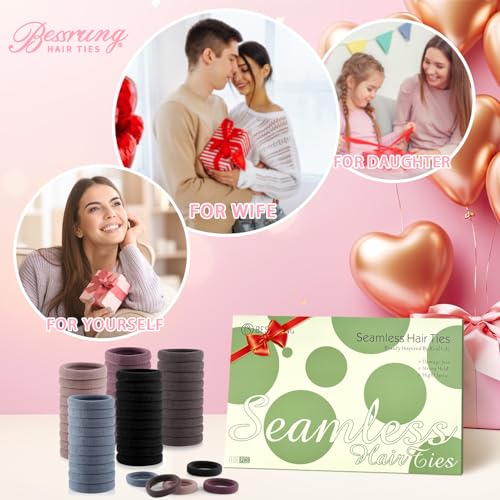 Image of Bessrung 100PCS Seamless Thick Elastic Hair Ties No Damage for Women Girls | Natural Color Hair Elastics, Stretchy Hair Bands, Soft Ponytail Holders for Thick & Thin Hair, Hair Accessories for Daily Use