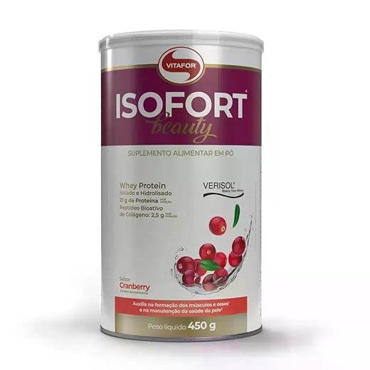 Isofort Beauty Whey Protein (Isolado e Hidrolisado) + Colágeno Verisol 450G Cranberry, Vitafor