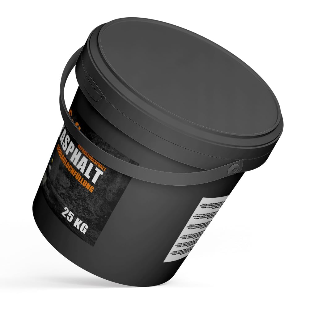Asfalto frío 25 kg en cubo, 25 kg de asfalto en frío, 0-8 mm, para reparación, asfalto, mezcla en frío, 25 kg