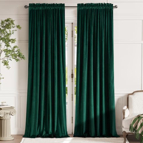 jinchan Emerald Green Velvet Blackout Curtains for Living Room Bedroom Extra Long Room Darkening Curtain Panels Thermal Insulated Drape 108 Inch Long