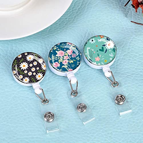 Retractable Id Badge Holder Nurse Badge Reels With Clip Name Card Holders For Office Worker Doctor Nurse (Cute Flowers 3 Pack) #TOP1