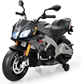 COSTWAY Kids Electric Motorbike, 12V Battery Powered Children Ride on Motorcycle with Training Wheels, LED Lights, Music and Key Ignition, Outdoor Play Toy Gift for 3 Years Older (Grey)