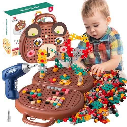 TZQFROCE Montessori - Boîte à Jouets Montessori - À partir de 3 Ans - 204 pièces - Puzzle 3D - Mosaïque - Mallette à Outils pour Enfants à partir de 3, 4, 5 Ans - Cadeau pour garçons et Filles