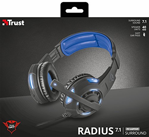 Trust Gaming GXT 350 Cuffie Gaming USB, Surround 7.1, Illuminate, Nero/Blu