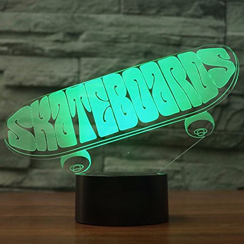 Lámpara de Noche Ilusión 3D Skateboard Cambios 7 Colores miniatura 1