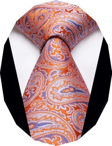 Image of YourTies Orange Blue Tie for Men Silk Paisley Men's Necktie Woven Jacquard Formal Business Party Wedding Designer