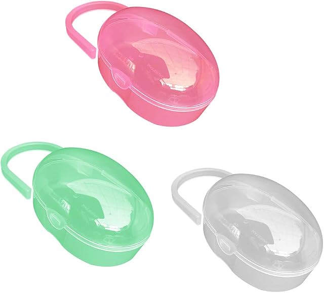 Dummy Case,3 Pack Pacifier Storage Box with Portable Handle Soother Pacifier Boxes BPA Free Baby Nipple Cases Prevent Bacterial Dust for Travel(Pink+Transparent+Green)