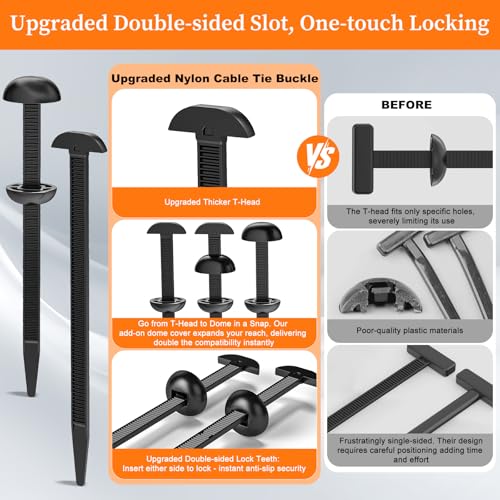 Coopache Universal-Kabelbinder-Schnalle aus Nylon für Auto Heavy Duty, strapazierfähig, verbesserte Auto-Reißverschluss-Clips, Kotflügel-Kabelbinder, obere bewegliche Kuppel (Schwarz, 50 Stück)