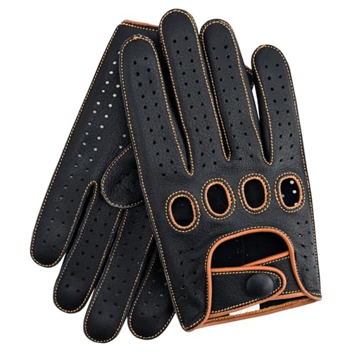 Image of Riparo Men's Leather Driving Gloves - Genuine Cowhide Full-Finger Gloves for Driving & Motorcycle Riding - Breathable Perforated Motorsport Style