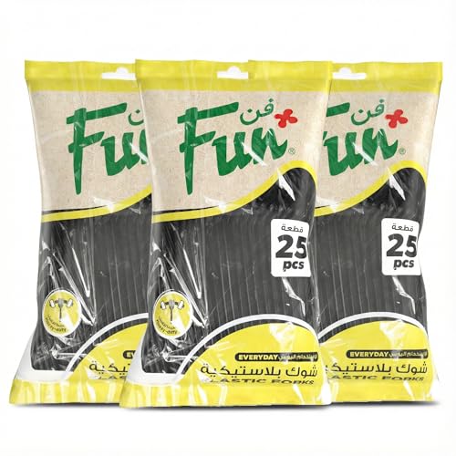 Fun Promopack Heavy Duty Plastic Fork set Black Ideal for Eating Salad Dessert Appetizer Fruit Chinese Food Table Forks Family Hotels (Pack of 25 X 3)