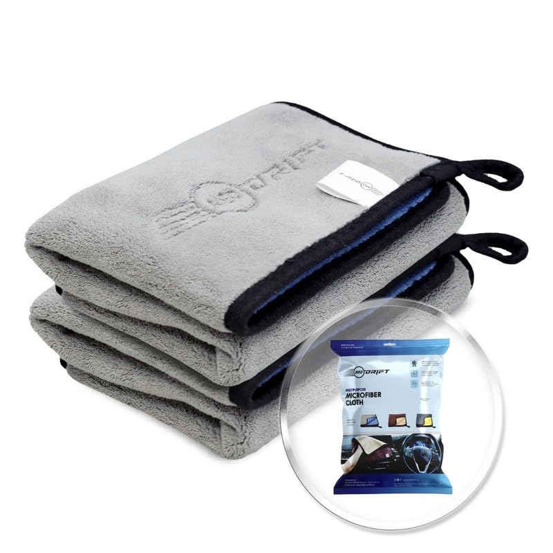 Neodrift ‘800 GSM Microfiber Cloth’ – Ultra Soft Cleaning Cloth for Car, Bike – Polishing, Detailing, Highly Absorbent (Size – 40X40 Cm) (Set of 2 Pc) (Colour – Blue + Light Grey)