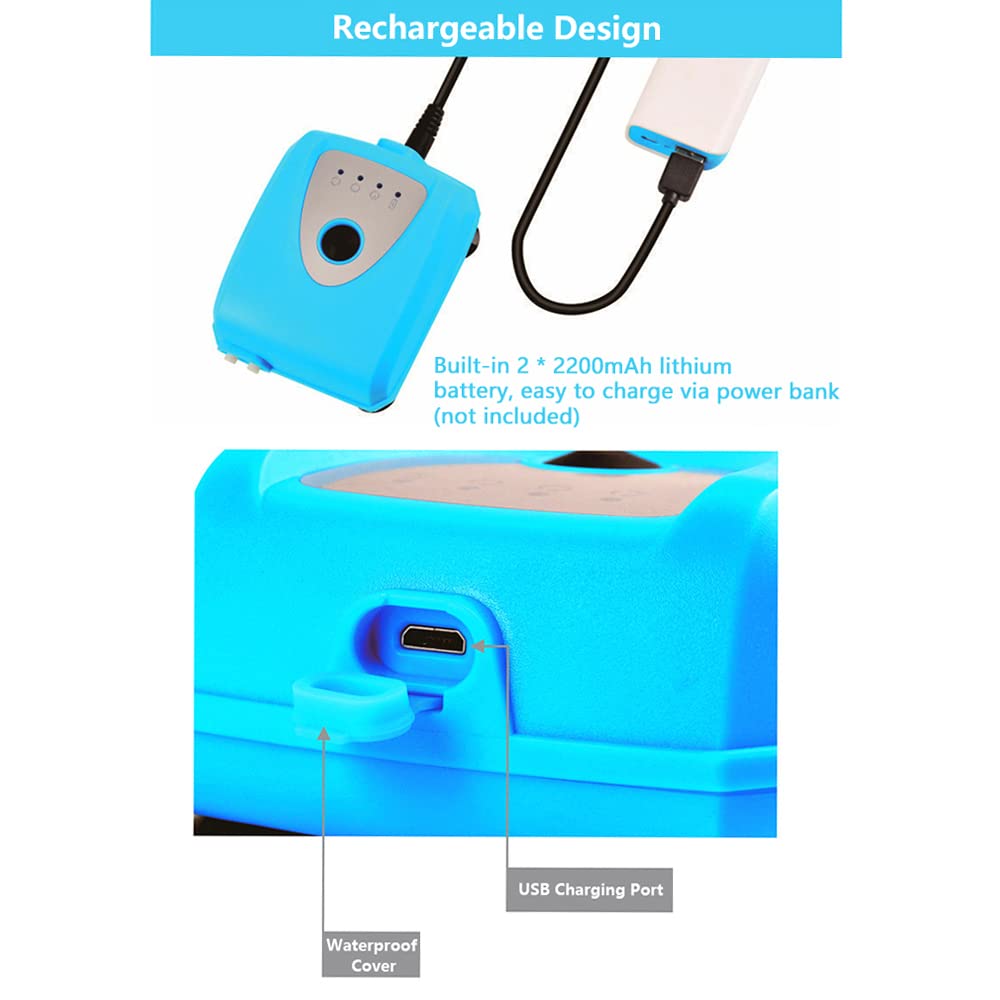 Aoresac 3.5W Solar Teichbelüfter mit 4000mAh Akku und Deutsches Handbuch, USB, Vier 1 M Schläuche, Geeignet für Gartenteiche, Aquarien (Blau)