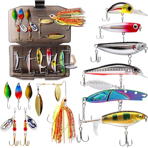 TABKSOLA Angelköder Set, Raubfisch Köder Set mit Kunststoffköderbox Geeignet für alle Gewässer,Verschiedene Hochwertige Köder, Angler.