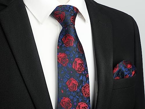 Image of Enlision Ties for Men Floral Tie Handkerchief Cufflinks Set Formal Flower Classic Mens Necktie & Pocket Square Wedding