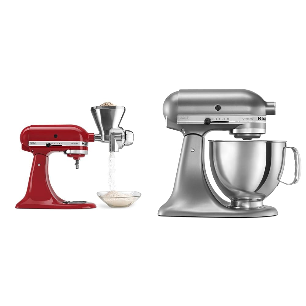 kitchenaid kgm all metal grain mill attachment amp artisan series 5 quart tilt head stand mixer with pouring shield ksm150ps contour silver
