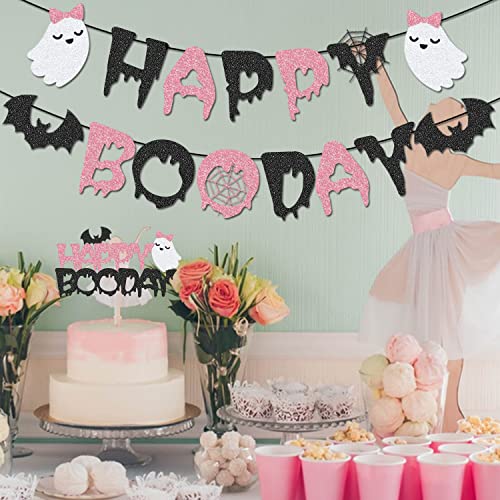 Halloween Birthday Party Decorations Girls Pink Happy Boo Day Banner Pink And Black Halloween Baby Shower Decorations Happy Boo Day Halloween Cake Topper Here The Boos Bat Ghost Decorations #TOP2