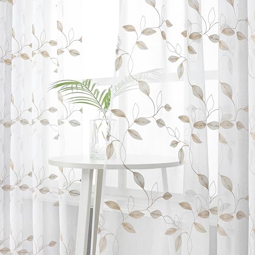 Tollpiz-Taupe-Leaf-Sheer-Tier-Curtains-Leaves-Embroidered-Kitchen-Short-Curtain-Rod-Pocket-Voile-Bathroom-Curtains-for-Cafe-30-x-24-inches-Long-Set-of-2-Panels Tollpiz Taupe Leaf Sheer Tier Curtains Leaves Embroidered Kitchen Short Curtain Rod Pocket Voile Bathroom Curtains for Cafe 30 x 24 inches Long Set of 2 Panels