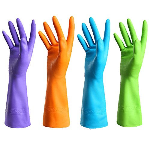 FIVOENDAR Set of 4 Pairs - Waterproof Reusable Household Gloves for Kitchen Dish