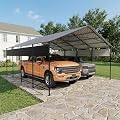 Greesum 20x20FT Heavy Duty Carport, Vertical Roof & Side Supports, Black