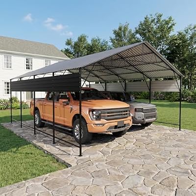Greesum 20x20FT Heavy Duty Carport, Vertical Roof & Side Supports, Black