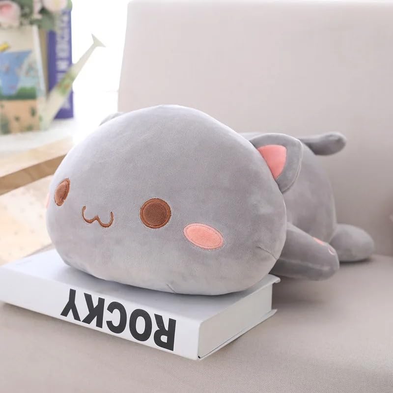 Image of Peach Goma Cat Plush - Soft Cat Plush Pillow - Adorable Grey Goma & White Peach Stuffed Animal Toy, Perfect for Cuddling, Decor, Gifts for Kids, Boyfriend, Girlfriend - Elegant Plush - 40cm