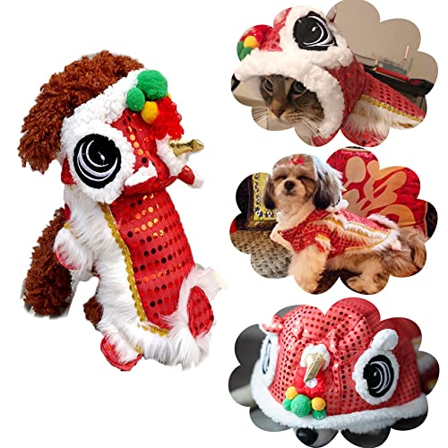 Nacoco Cute Dance Lion Pet Costume With Red Sequins New Year Cat Dog Clothes Hoodies Coat For Small Meduim Large Dogs (Red, 10) #TOP2