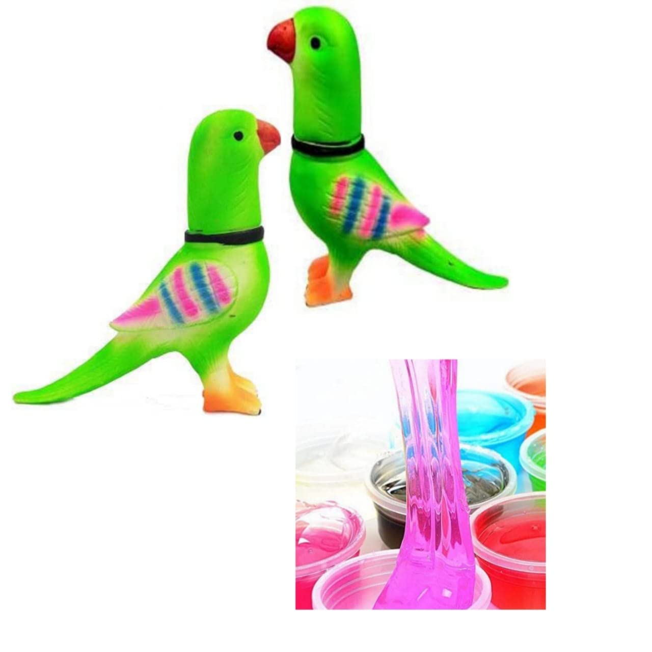 IMTION ® Combo 2 in 1 (8 Pcs Crystal Slime Jelly + 2 Pcs Green Parrot/Toya) Birthday Return Gift
