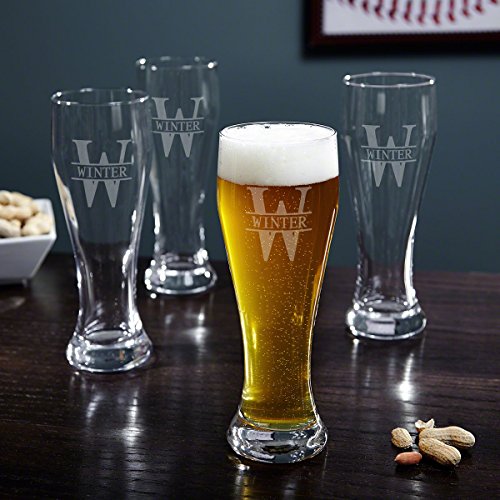 Engraved Tall Pilsner Beer Glass Set of 4 | Custom Glassware for Beer Lovers | Personalized Pilsner Glasses with Custom Engraving, Durable and Stylish Design, Perfect for Home Bar, Unique Idea Idea