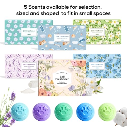 Image of SCENTORINI Shoe Deodorizer Balls, Sneaker Deodorizer Balls 12 Pack | Odor Eliminator for Smell Shoes, Boots, Long Lasting Shoe Freshener for Gym Bags, Drawers and Small Spaces