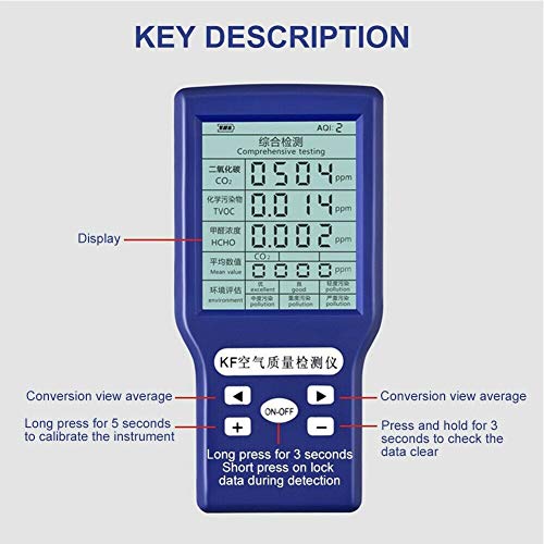 Carbon Dioxide Detector, Formaldehyde Detector, Air Quality Detector, Digital LCD Display Gas Analyzer Monitor Air Quality Meter for Home Indoor Outdoor