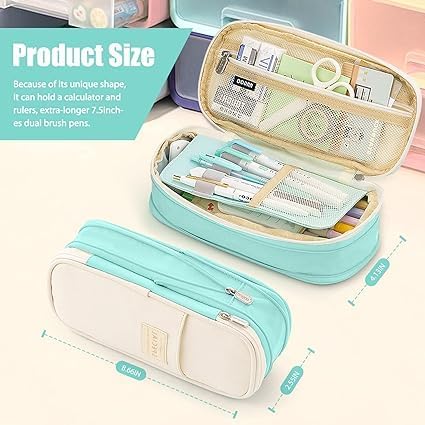 Image of LABUK Large Capacity Pencil Case Pouch, Cute Aesthetic Big Capacity Zipper Cases Pen Portable Office Stationery Makeup Bag, Desk Organizer for College Adults Women Men (Cotton Green)