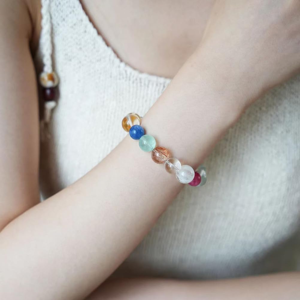 Pulsera de piedras preciosas curativas naturales Pulseras de cristal azul citrino Pulsera elástica hecha mano para yoga Alivio del estrés Joyería de cristal para hombres y mujeres,Multi colored
