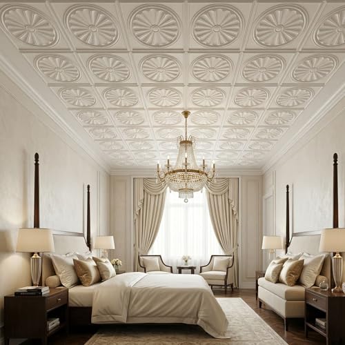 Image of Kayra Decor PVC Ceiling Panel 60x60 cm|Sunburst Panel|White|50 Tiles Cover 200 Sq Ft| Modern False Ceiling|Royal & Elegant Finish