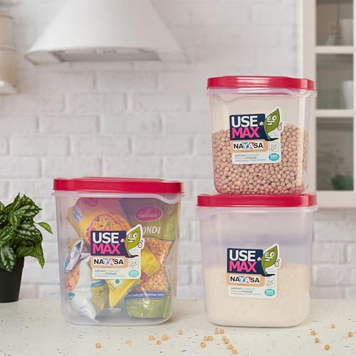 Image of Nayasa Use Max Container (5 Ltrs, 7.5 Ltrs, 10 Ltrs) BPA Free Food Grade Airtight Kitchen Storage Stackable Containers- Set Of 3, Pink