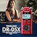 Tascam DR-05X 2-Input / 2-Track Portable Stereo Handheld Digital Audio Recorder w/ USB Audio Interface (Red) + Premium Kit - Headphones, Lavalier Mic, 32GB SD, Tripod, Cables & Batteries & Charger