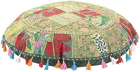 KLAVATE Indio hecho a mano vintage patchwork algodón boho chic bohemio bordado a mano decorativo étnico pie taburete redondo piso almohadas y funda