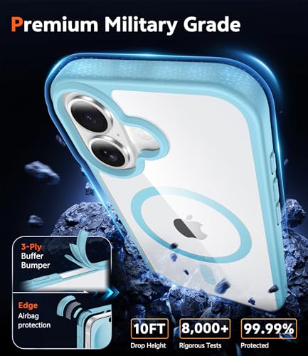 Image of FNTCASE for iPhone 16 Plus Case: Clear Magnetic Phone Cases Compatible with Magsafe Slim Anti Yellowing Military Grade Drop Protection Rugged Protective Transparent Cell Cover (B-Teal Magnetic)