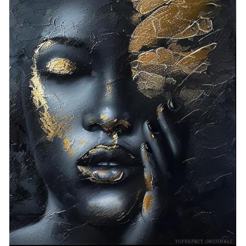 Pittura ritratto individuale di una ragazza nera con lamina d'oro, arte murale africana originale in acrilico per la decorazione d'interni, ritratto individuale di afroamericani, F...