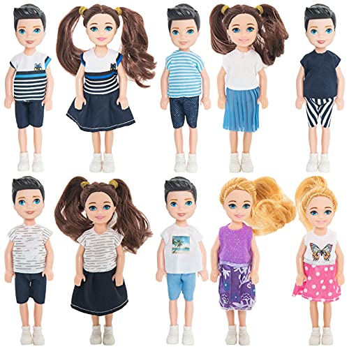 ONEST 10 Sets 5 Inch Dolls Mini Dolls Include 5 Pieces Boy Dolls, 5 Pieces Girl Dolls, 10 Sets Handmade Doll Clothes, 10 Pairs of Doll Shoes