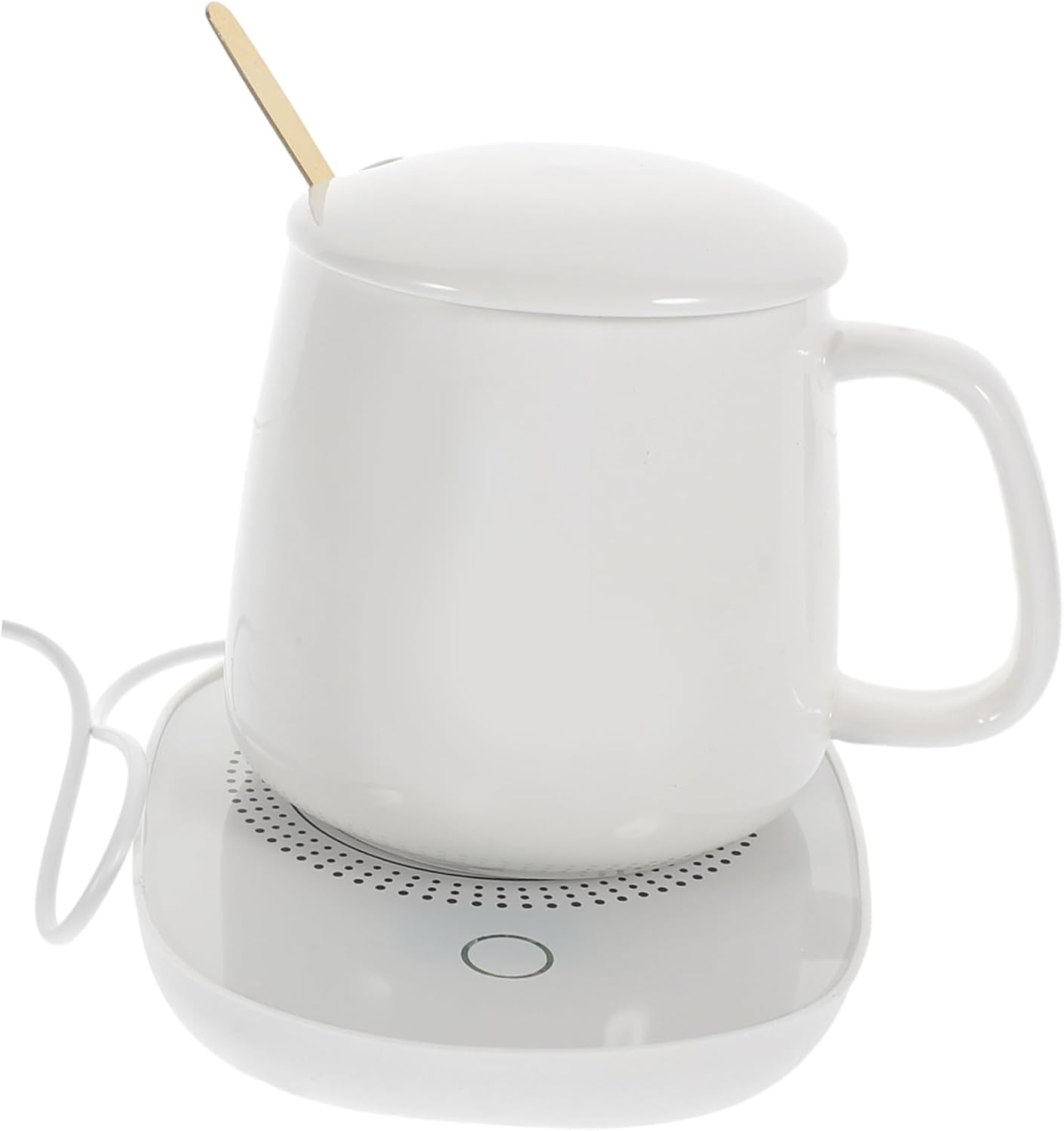 SEWACC Thermostatic USB Cup Warmer Pad with Gravity Sensor, Electric Milk and Coffee Heating Mat, Beige Ceramic Beverage Warmer for Home and Milk Heating