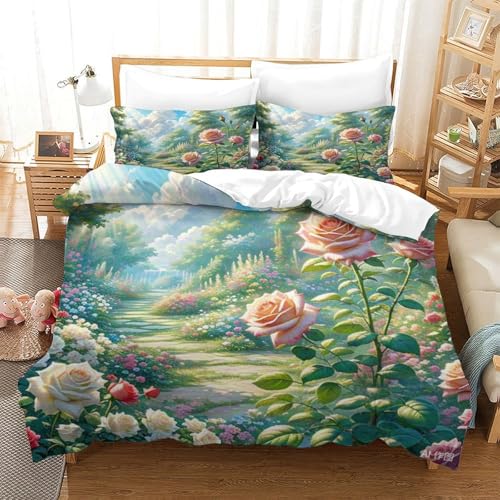 Housse de couette avec fermeture éclair cachée parure de lit rose 3D microfibre douce - 2